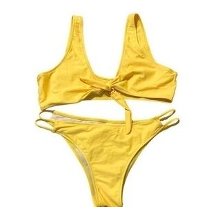 Blooming Jelly Neon Yellow Tie front bikini top n bottoms Size large